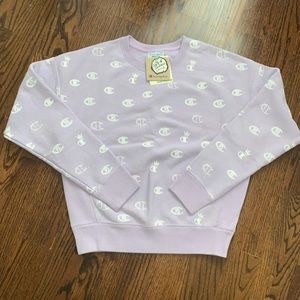 PURPLE AND WHITE CHAMPION CREWNECK